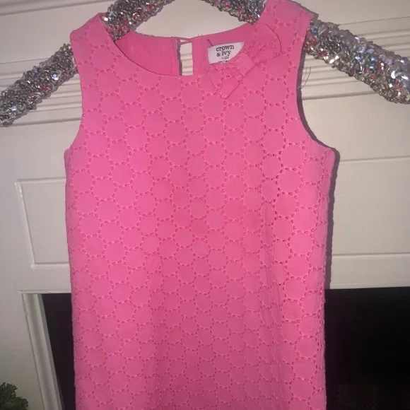 Crown & Ivy Kids Pink Eyelet Dress Sz6 - Picture 2 of 5